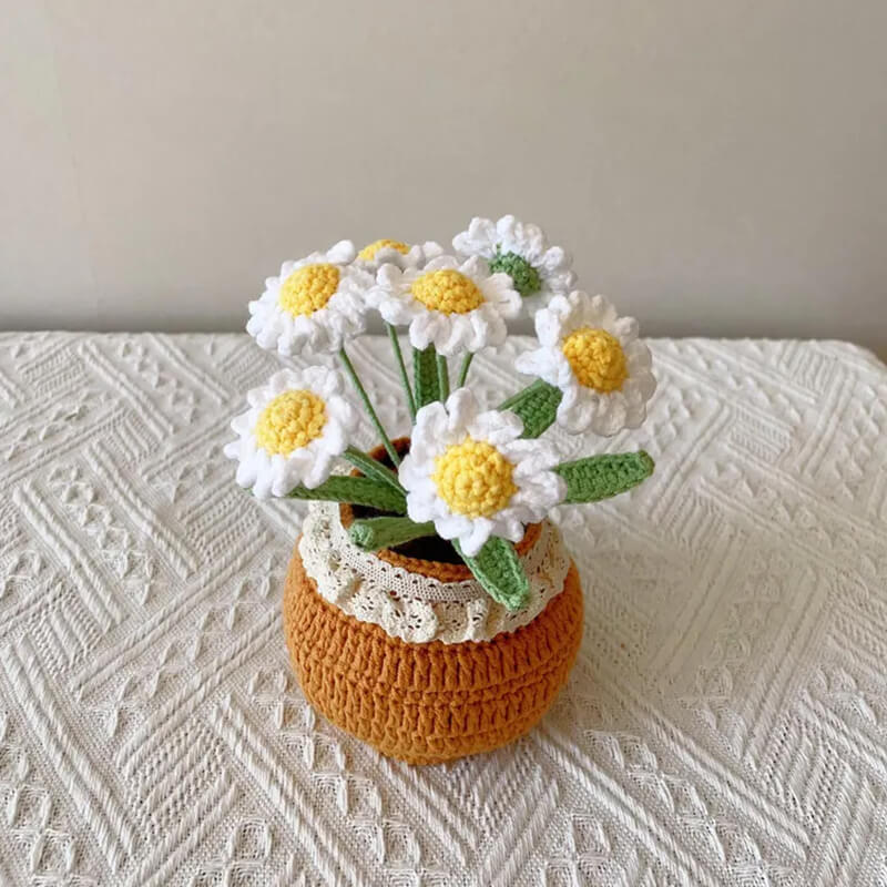 Handmade Crochet Flower Pots - Daisies,Tulips,Sunflowers in Decorative Plant Pots