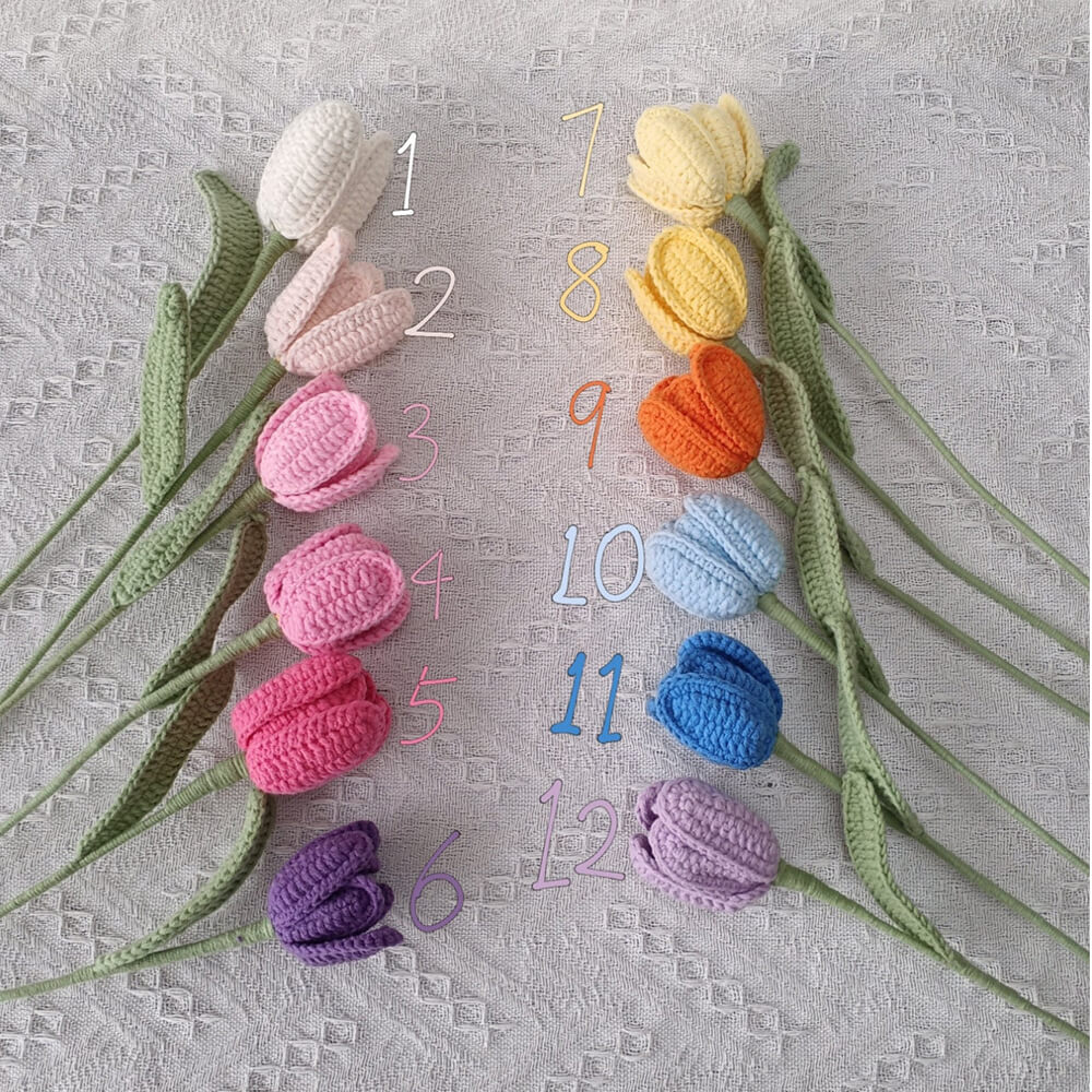 Handmade Crochet Tulip Flower Bouquets|Customizable & Long-lasting Floral Arrangements