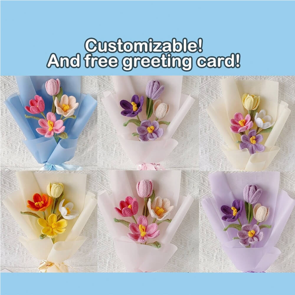 Handmade Crochet Tulip Flower Bouquets|Customizable & Long-lasting Floral Arrangements