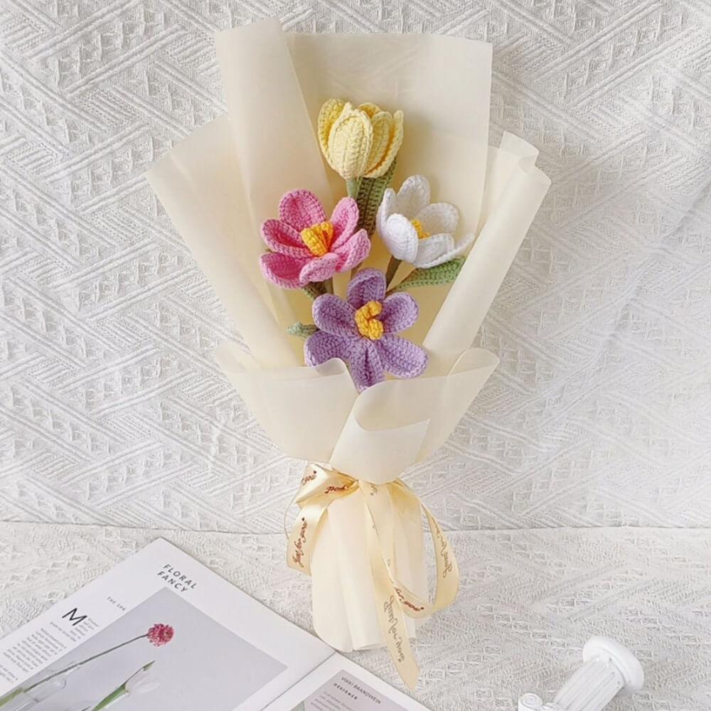 Handmade Crochet Tulip Flower Bouquets|Customizable & Long-lasting Floral Arrangements