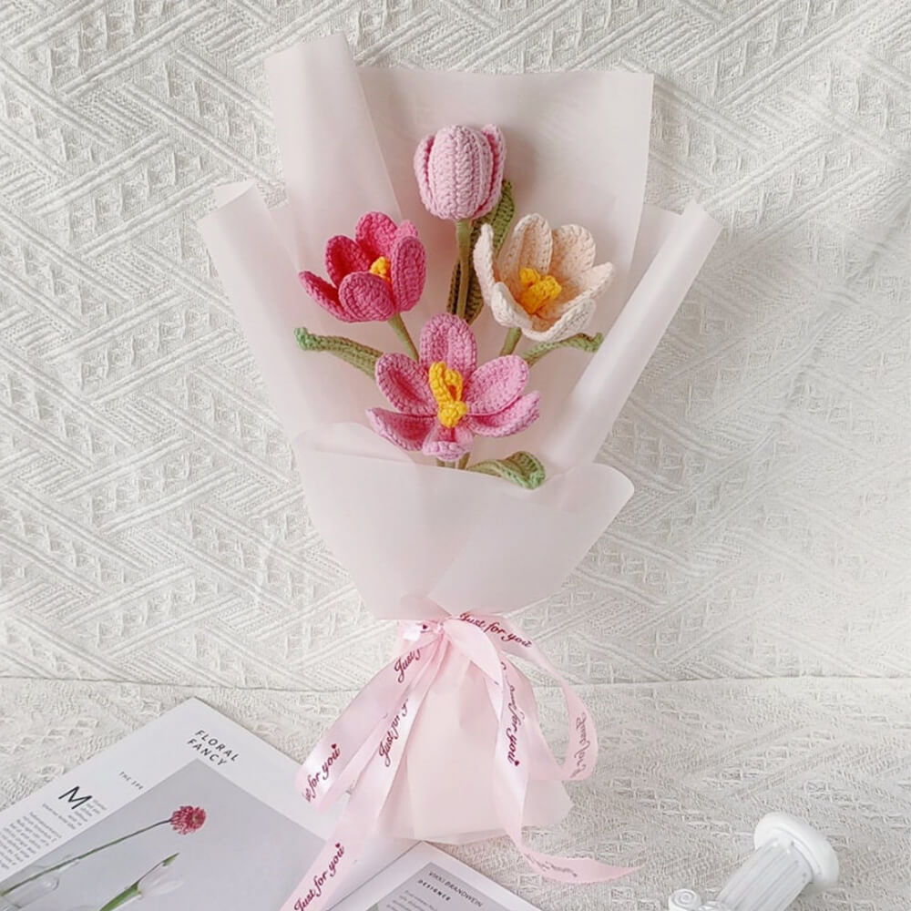 Handmade Crochet Tulip Flower Bouquets|Customizable & Long-lasting Floral Arrangements