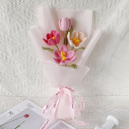 Handmade Crochet Tulip Flower Bouquets|Customizable & Long-lasting Floral Arrangements