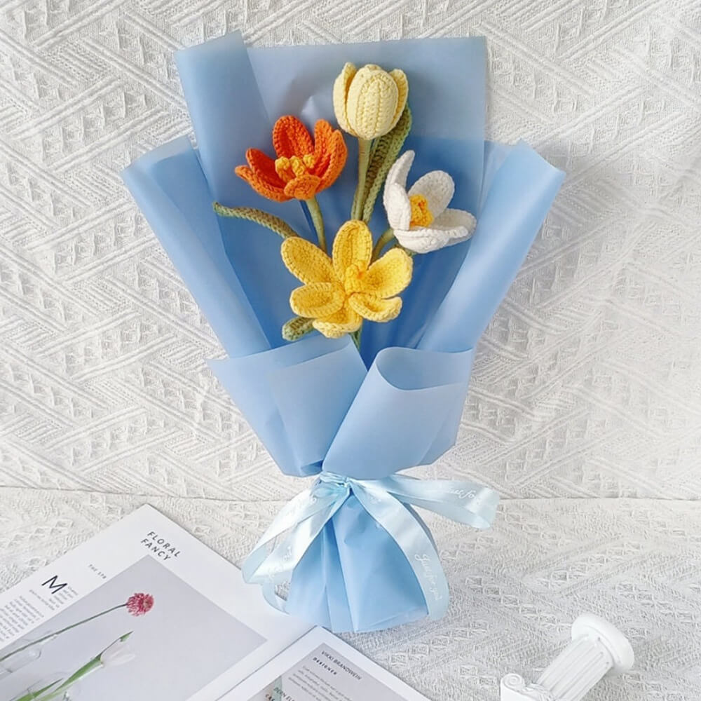 Handmade Crochet Tulip Flower Bouquets|Customizable & Long-lasting Floral Arrangements