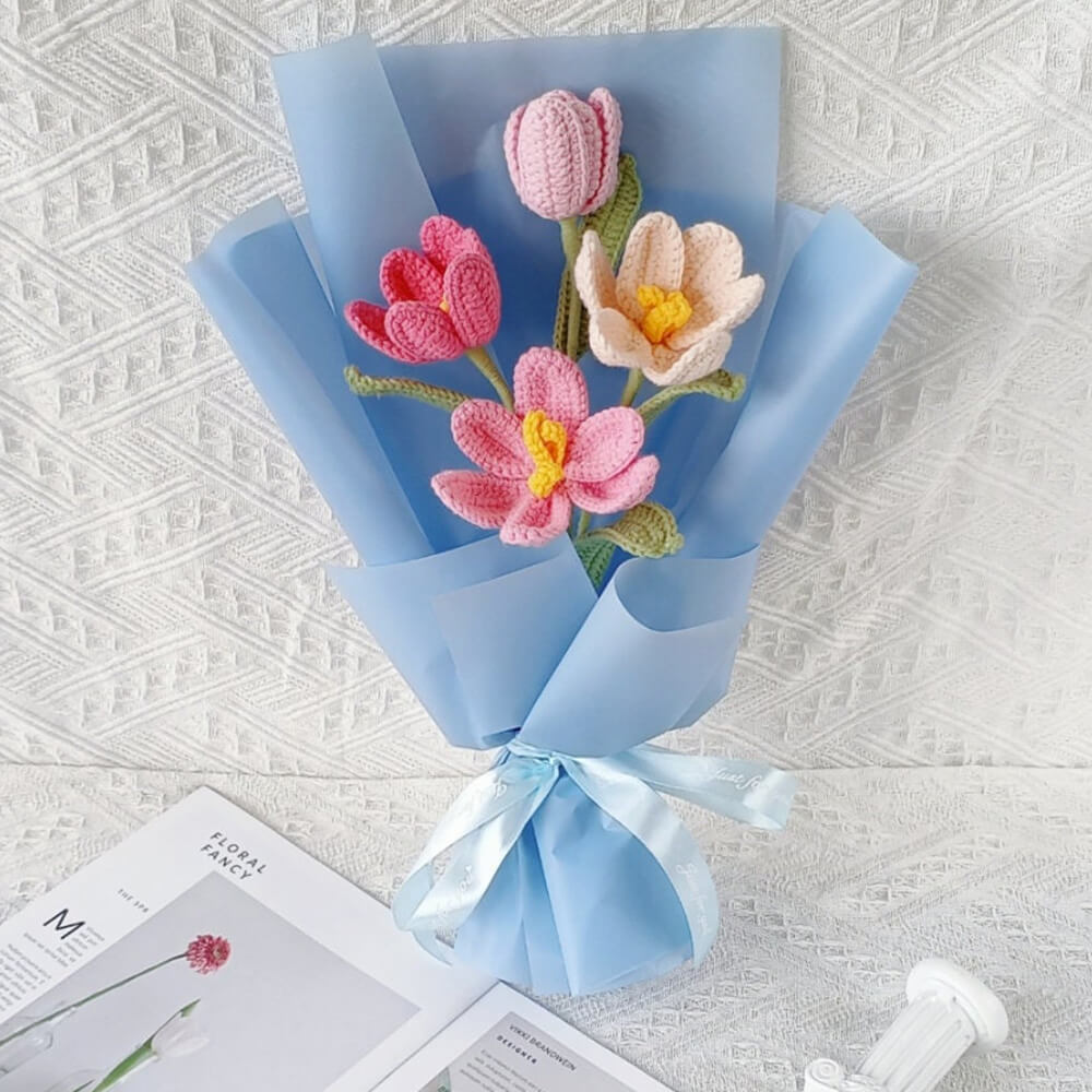 Handmade Crochet Tulip Flower Bouquets|Customizable & Long-lasting Floral Arrangements