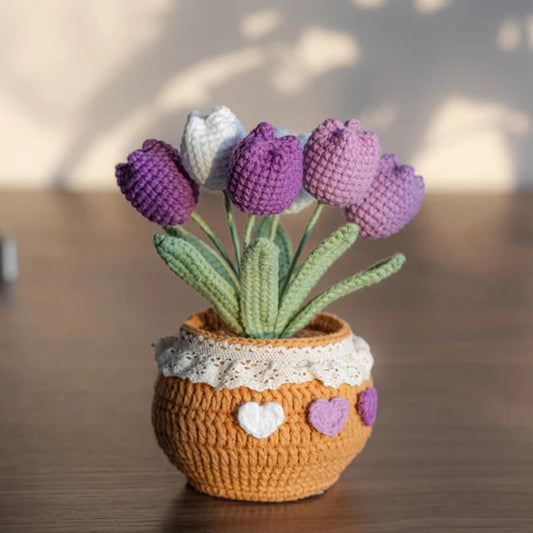 Handmade Crochet Flower Pots - Daisies,Tulips,Sunflowers in Decorative Plant Pots